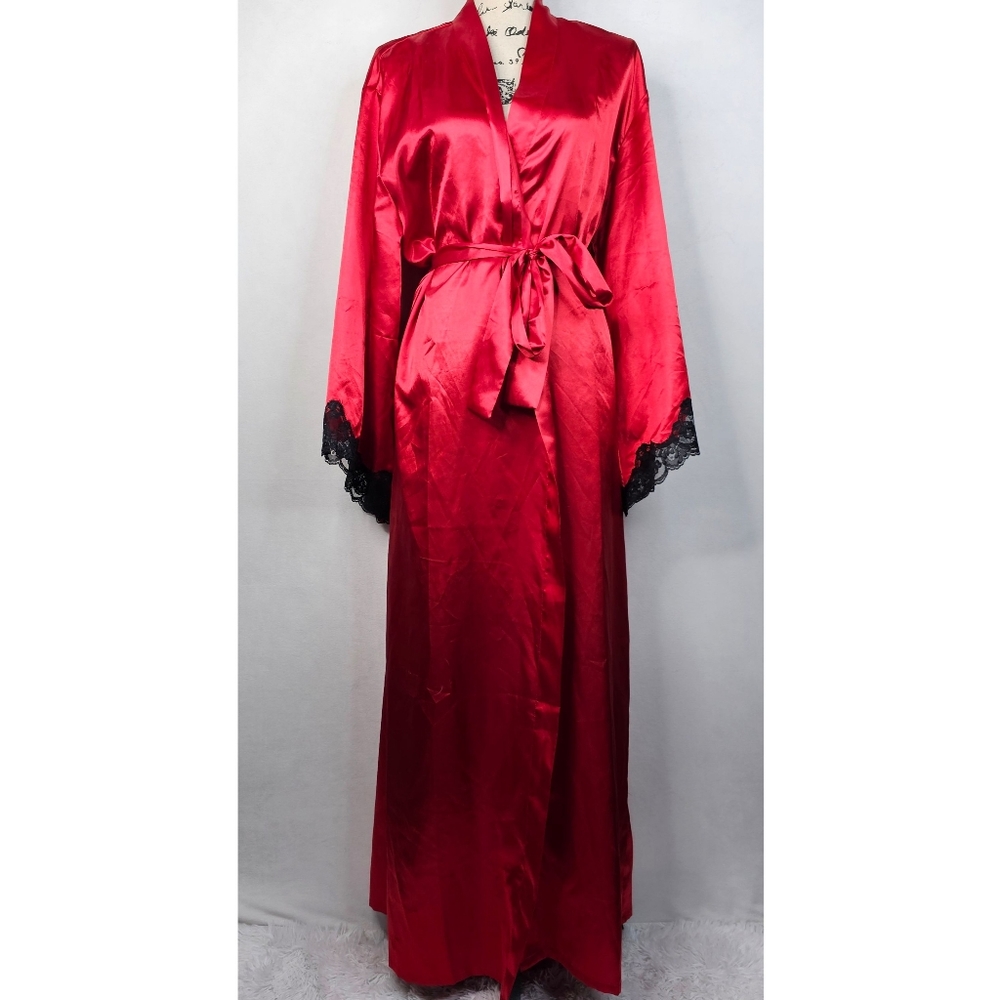 Frederick's of Hollywood vintage 90s  goth vamp red silky very long robe size L